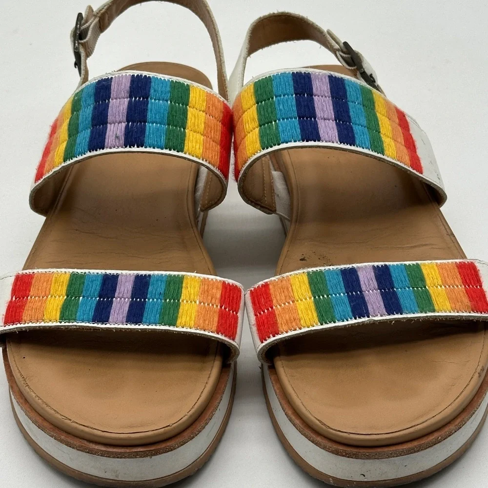 Soludos Remy City Sandals Rainbow‎ and White Women’s Size 9 Embroidered